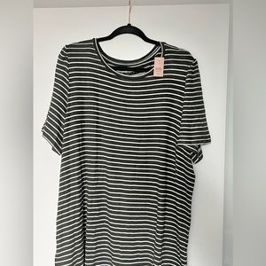 LOFT Plus Green and White Striped T-Shirt